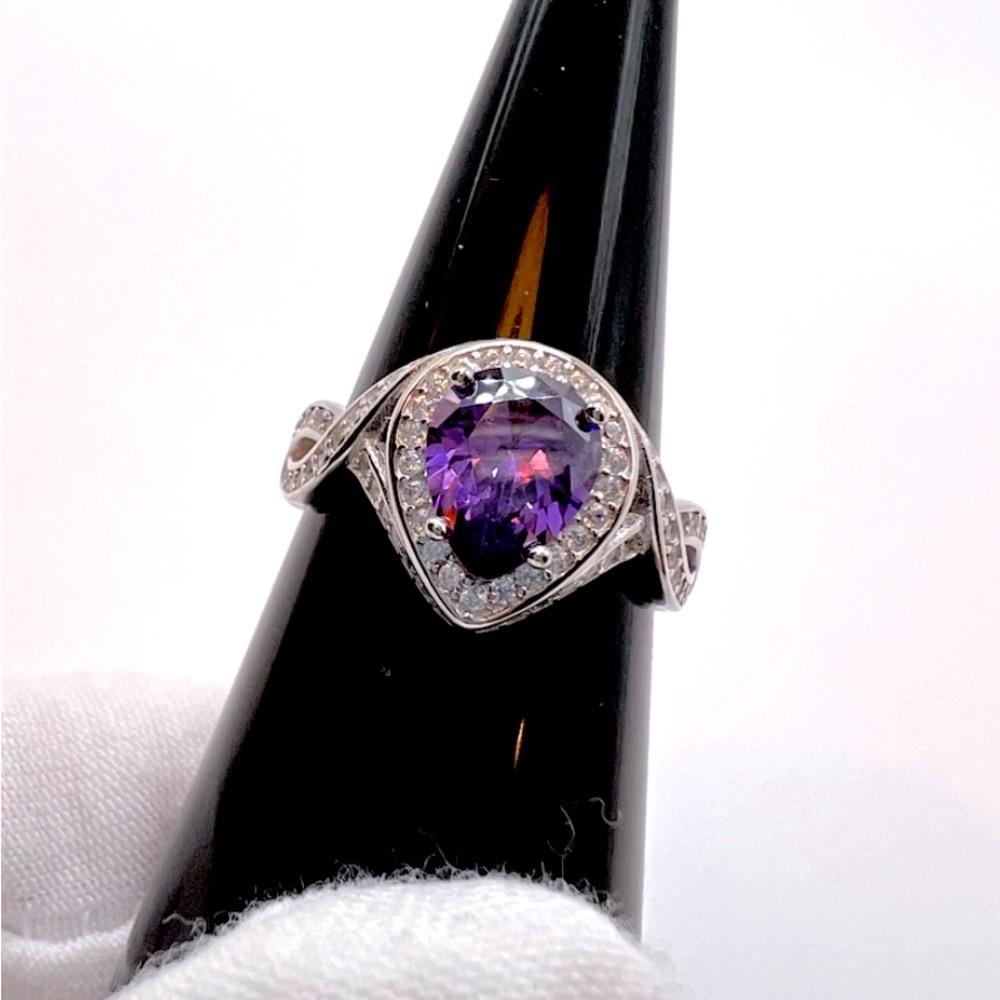 Sale $25 Firm! .925 Sterling Silver Simulated Amethyst Cz Ring - Picture 1 of 17